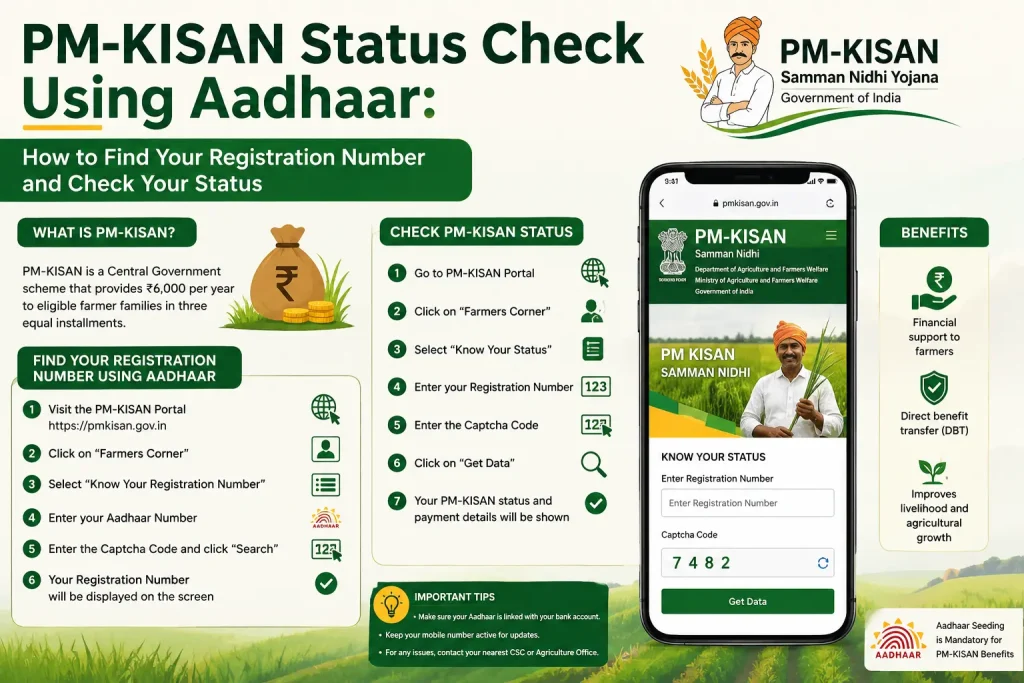 PM-KISAN Status Check Using Aadhaar: How to Find Your Registration Number and Check Your Status PM-KISAN Status Check Using Aadhaar: Find Registration Number and Check Status