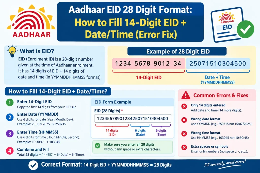 Aadhaar EID 28 Digit Format – How to Fill 14-Digit EID and Date/Time