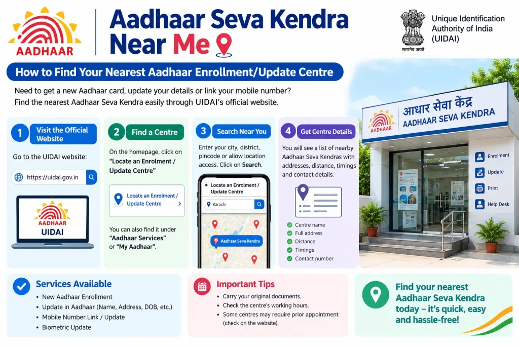 Aadhaar Seva Kendra Near Me – how to find the nearest Aadhaar enrollment or update centre