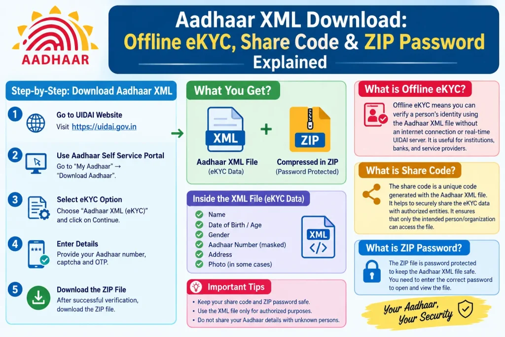 Aadhaar XML download offline eKYC share code and ZIP password