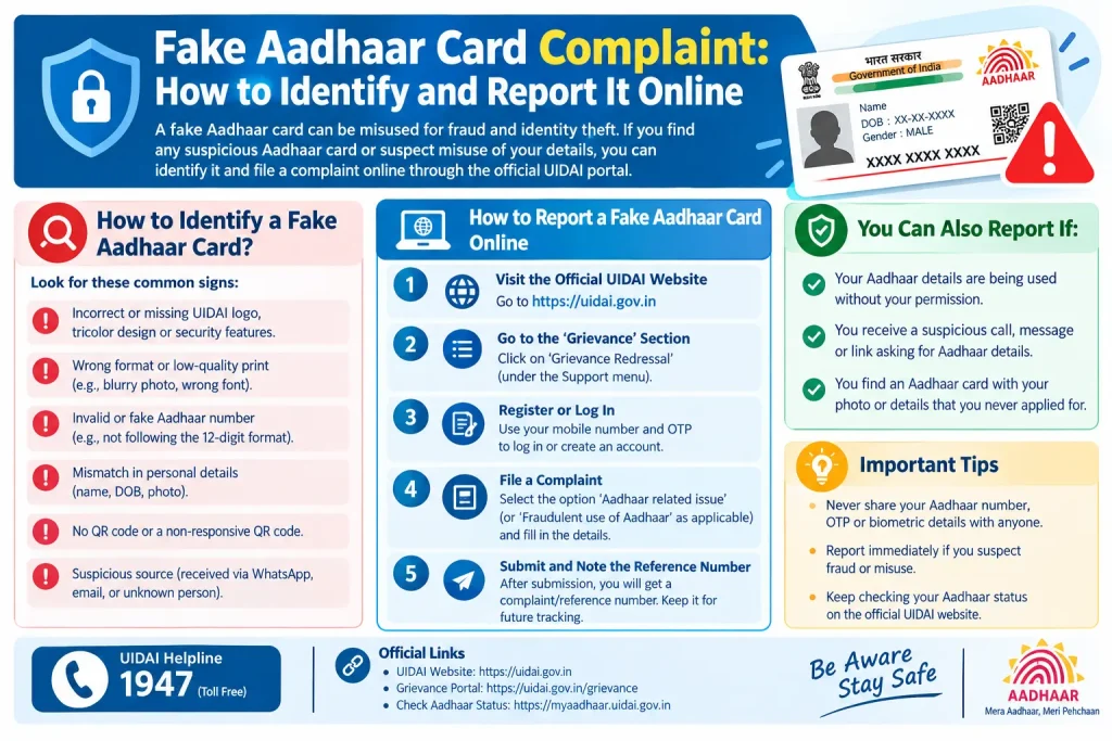 Fake Aadhaar card complaint online