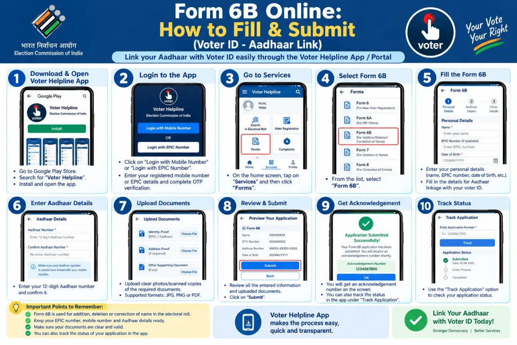 Form 6B online voter ID Aadhaar link guide