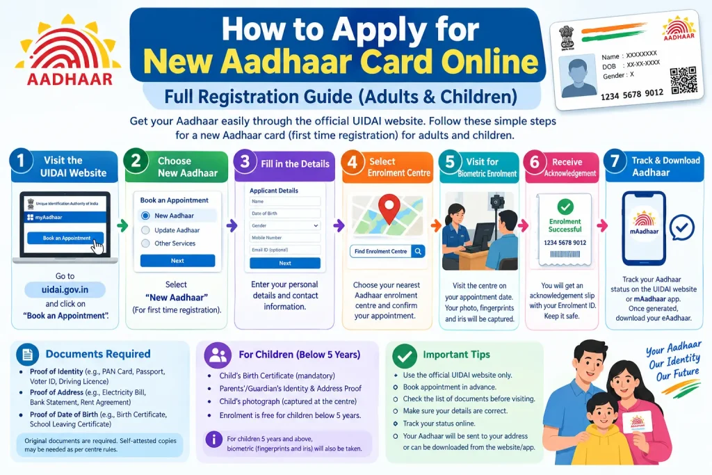 New Aadhaar card online application guide for adults and children