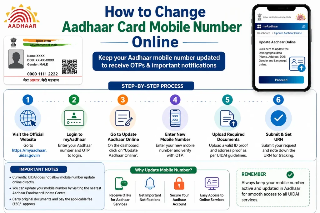 How to Change Aadhaar Card Mobile Number Online (2026 Guide) How to Change Aadhaar Card Mobile Number Online