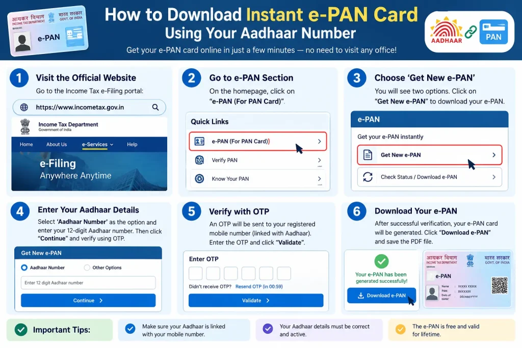 How to Download Instant e-PAN Card Using Aadhaar Number