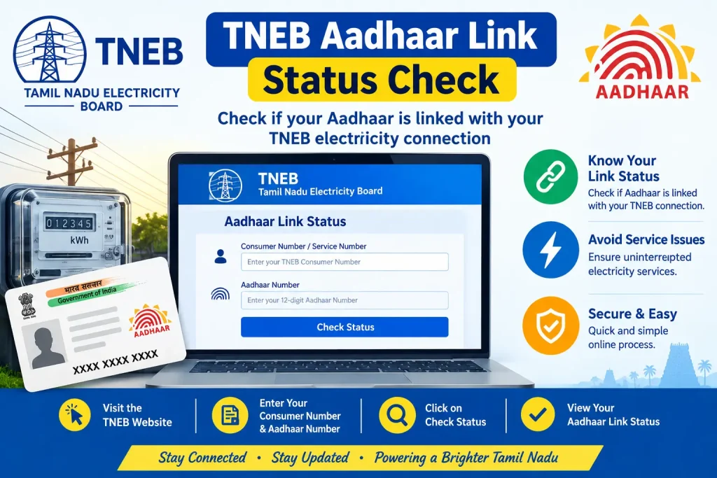 TNEB Aadhaar Link Status Check – How to Check Your Electricity Connection Online TNEB Aadhaar Link Status Check