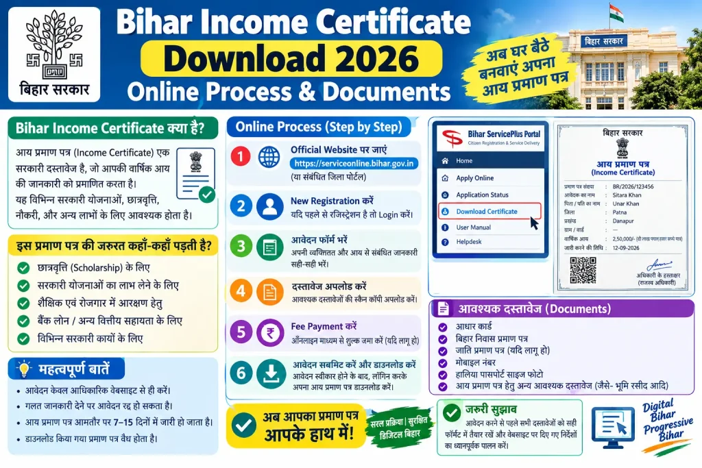 Bihar Income Certificate Download 2026 Guide – Online Process and Documents