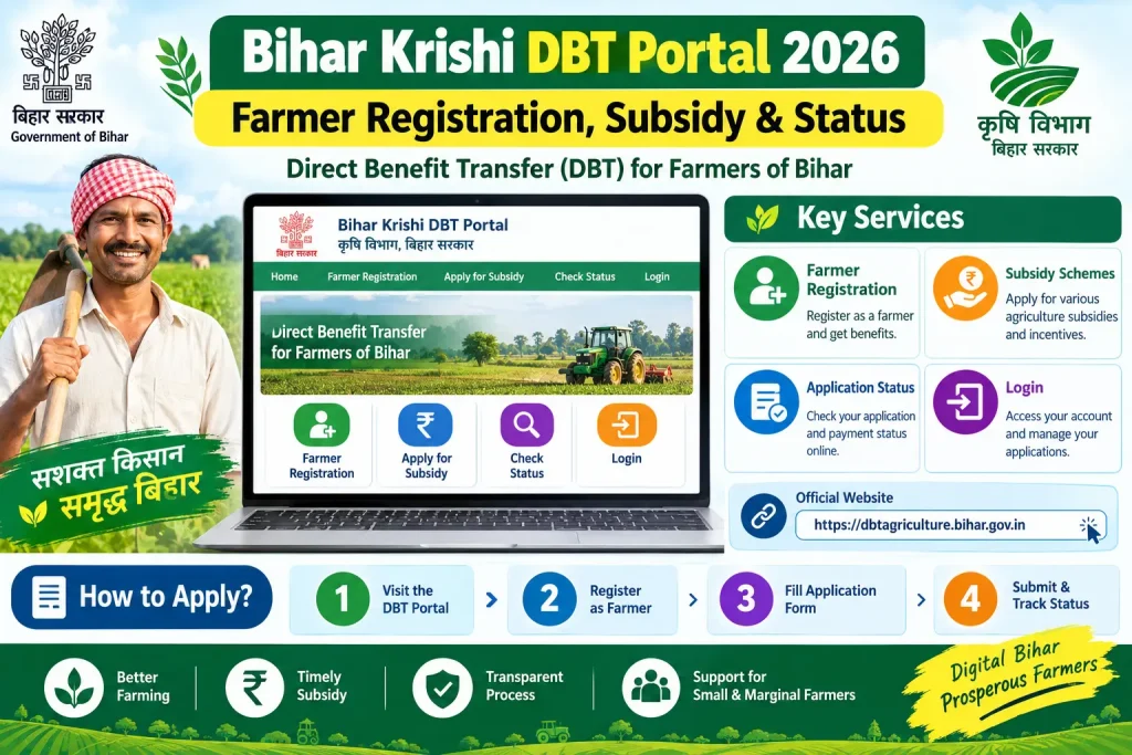 Bihar Krishi DBT Portal 2026 farmer registration subsidy and status