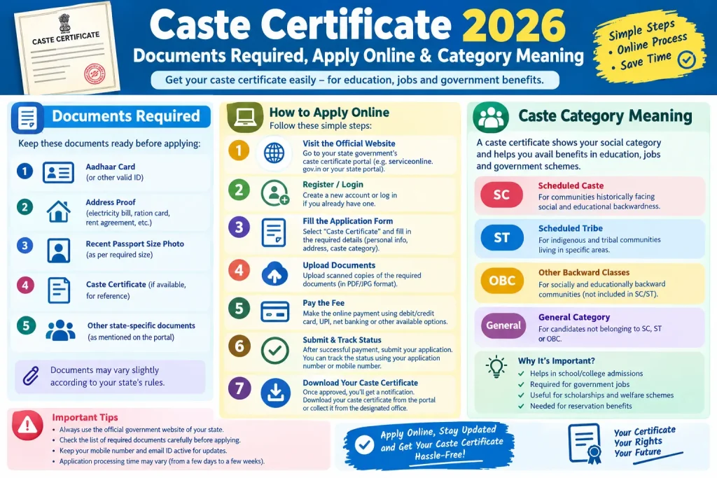 Caste Certificate 2026 – Online Application and Required Documents