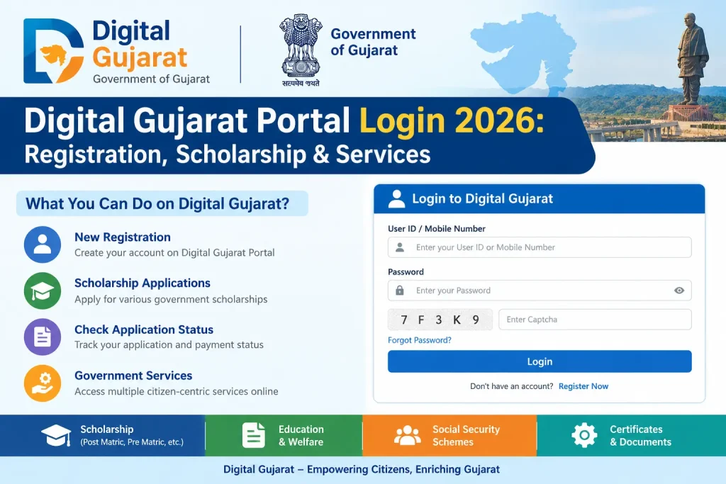 Digital Gujarat Portal Login 2026 – Registration, Scholarship & Services