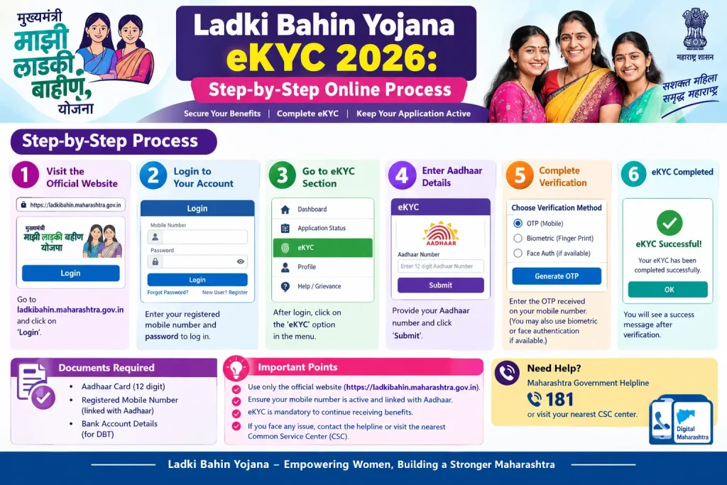 Ladki Bahin Yojana eKYC 2026 – Step-by-Step Online Process