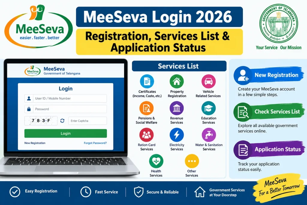 MeeSeva Login 2026 Registration Services List and Application Status