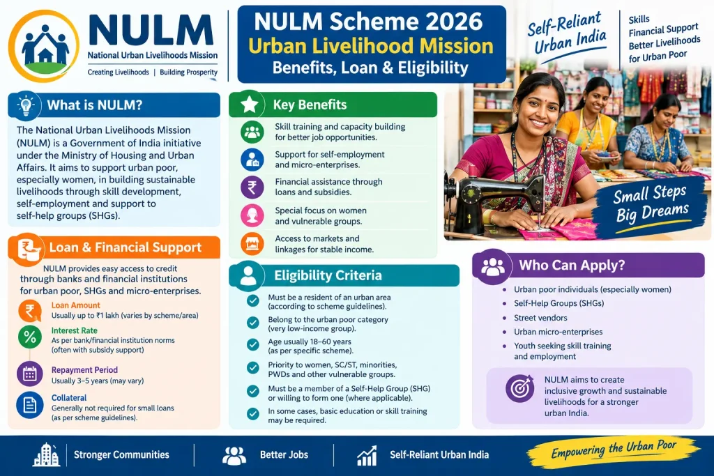 NULM Scheme 2026: Urban Livelihood Mission Benefits, Loan & Eligibility