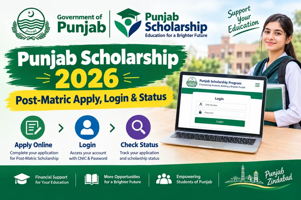 Punjab Scholarship 2026 post-matric application, login, and status check guide