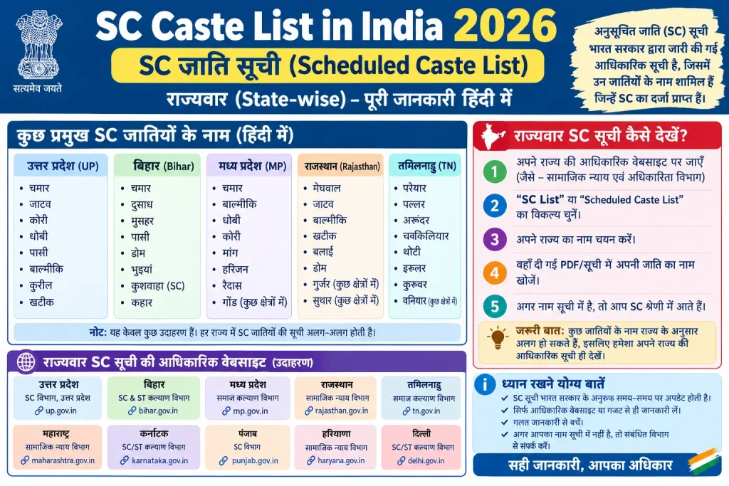 SC Caste List in India 2026 – SC Caste in Hindi and State-wise Scheduled Caste List