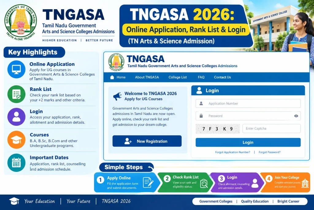 TNGASA 2026: Online Application, Rank List & Login (TN Arts & Science Admission) TNGASA 2026 Online Application, Rank List and Login for TN Arts & Science Admission
