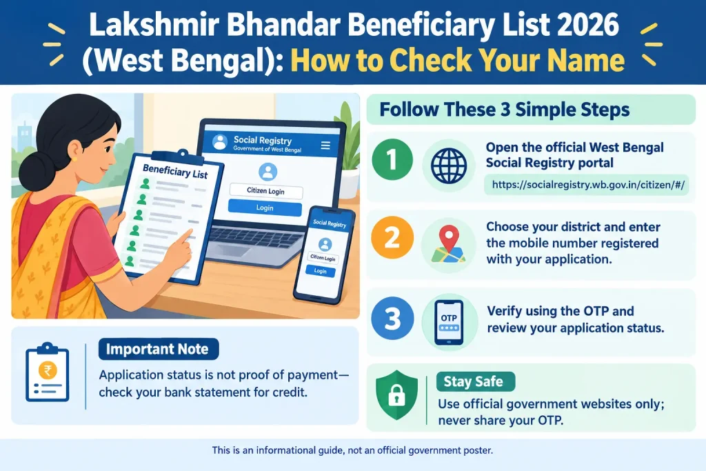 West Bengal Beneficiary List 2026 showing how to check the beneficiary list and payment status online